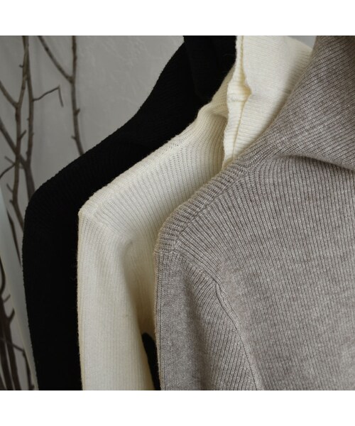 Lavish Gate（ラヴィッシュゲート）の「knit-02079　ハイゲージ　リブタートルネック ニット プルオーバー　オートミール　オフホワイト　ブラック（ニット/セーター・レディース・その他）」の13枚目の写真
