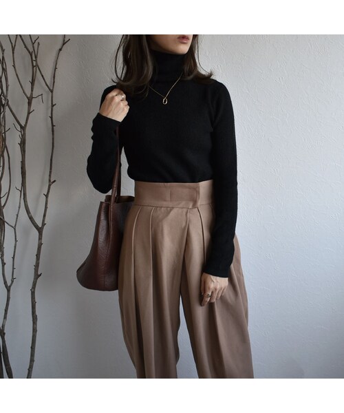 Lavish Gate（ラヴィッシュゲート）の「knit-02079　ハイゲージ　リブタートルネック ニット プルオーバー　オートミール　オフホワイト　ブラック（ニット/セーター・レディース・その他）」の2枚目の写真