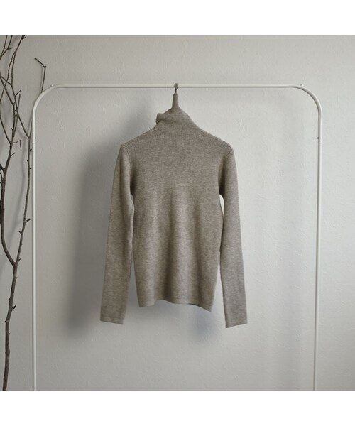 Lavish Gate（ラヴィッシュゲート）の「knit-02079　ハイゲージ　リブタートルネック ニット プルオーバー　オートミール　オフホワイト　ブラック（ニット/セーター・レディース・その他）」の14枚目の写真