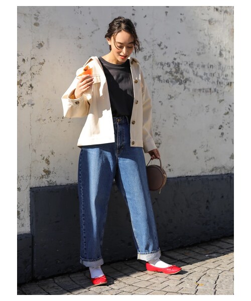 E hyphen world gallery（イーハイフンワールドギャラリー）の「【先行予約】Lee バギーワイドパンツ（パンツ・オフホワイト/インディゴ・F）」の6枚目の写真