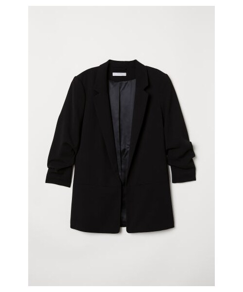 H&M(エイチ・アンド・エム)の「H&M - ギャザースリーブジャケット - ブラック(テーラードジャケット・レディース・ブラック・32T/34T/36T/38T/40T/42T/44T)」の1枚目の写真