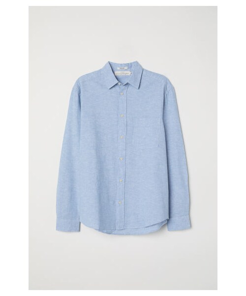 H&M - レギュラーフィット リネンブレンドシャツ - ブルーの1枚目の写真