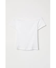 H&M | H&M - オフショルダーリブトップス - ホワイト(シャツ/ブラウス)
