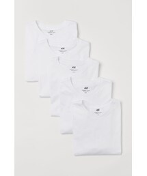 H&M | H&M - レギュラーフィットTシャツ 5枚セット - ホワイト(Tシャツ/カットソー)