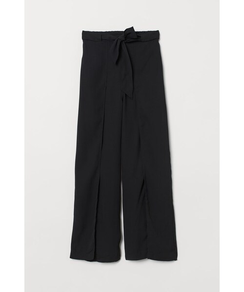 B&Y バックスリット テーパードパンツ M 黒/ブラック レーヨン 麻 H&M（エイチ・アンド・エム）の「H&M - ハイスリットパンツ