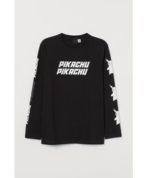 H&M | H&M - プリントジャージートップス - ブラック(スウェット)