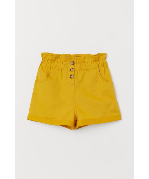 H&M(エイチ・アンド・エム)の「H&M - リネンブレンド ペーパーバッグショートパンツ - イエロー(その他パンツ・レディース・イエロー・32T/34T/36T/40T/42T)」の1枚目の写真