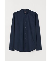 H&M - プレミアムコットン グランドファーザーシャツ - ブルー