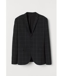 H&M - スキニーフィット チェックジャケット - ブラック