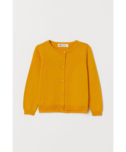 H&M(エイチ・アンド・エム)の「H&M - コットンファインニットカーディガン - イエロー(カーディガン/ボレロ・キッズ・イエロー・90/100/105/110/115/120/130/135/140)」の1枚目の写真
