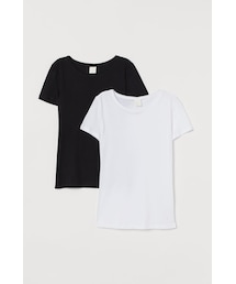 H&M | H&M - コットンTシャツ 2枚セット - ブラック(Tシャツ/カットソー)