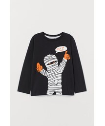 H&M | H&M - プリントジャージートップス - ブラック(シャツ/ブラウス)