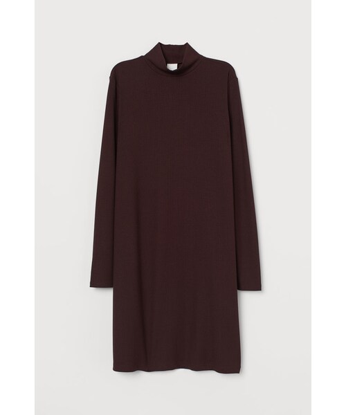 H M エイチ アンド エム の H M リブタートルネックワンピース ブラウン ニット セーター Wear