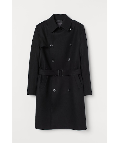 H&M(エイチ・アンド・エム)の「H&M - ウールブレンドトレンチコート - ブラック(ダウンジャケット/コート・メンズ・ブラック・48S/50S)」の1枚目の写真