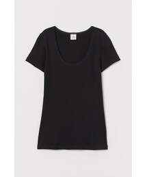 H&M | H&M - レーストリムジャージートップス - ブラック(Tシャツ/カットソー)