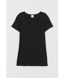 H&M | H&M - レーストリムジャージートップス - ブラック(Tシャツ/カットソー)