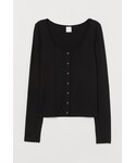 H&M | H&M - リブジャージートップス - ブラック(襯衫)