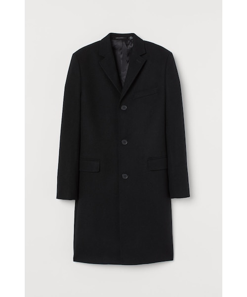 H&M(エイチ・アンド・エム)の「H&M - ウールブレンドコート - ブラック(ダウンジャケット/コート・メンズ・ブラック・48/44/50/52/54/46)」の1枚目の写真