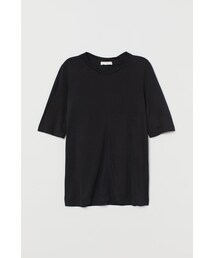 H&M | H&M - シルクジャージーTシャツ - ブラック(Tシャツ/カットソー)