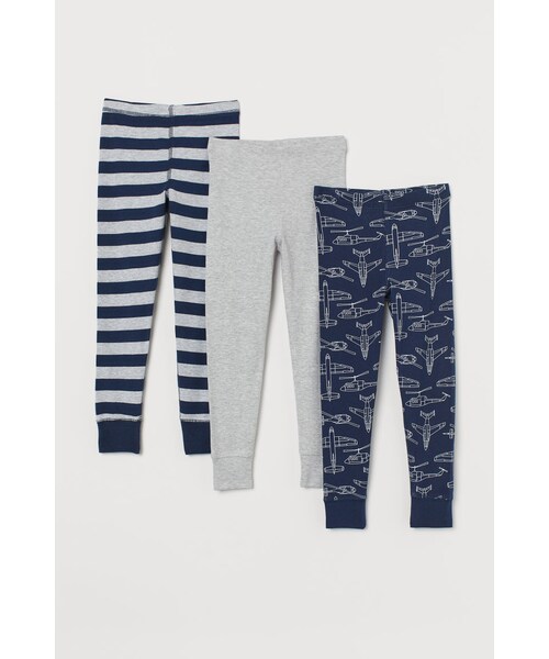 H M エイチ アンド エム の H M ロングジョン 3本セット ブルー ルームウェア パジャマ Wear