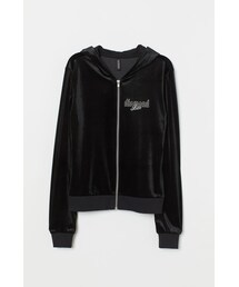 H&M - ベロア フーデッドジャケット - ブラック