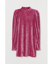 H&M | H&M - ベロア パフスリーブワンピース - ピンク(ワンピース)