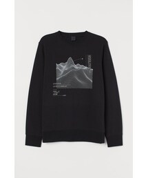 H&M | H&M - リフレクティブプリントトップス - ブラック(スウェット)