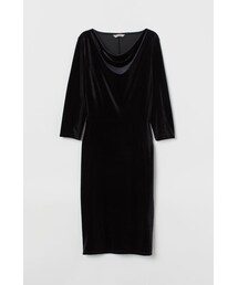 H&M | H&M - ベロアフィットワンピース - ブラック(ワンピース)