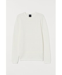 H&M | H&M - テクスチャードニット コットンセーター - ホワイト(スウェット)