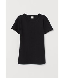 H&M - コットンリブTシャツ - ブラック