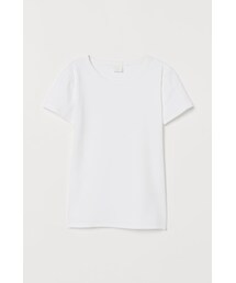 H&M | H&M - コットンリブTシャツ - ホワイト(Tシャツ/カットソー)