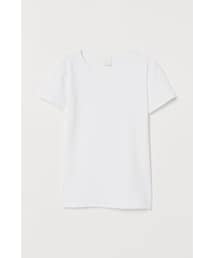 H&M | H&M - コットンリブTシャツ - ホワイト(Tシャツ/カットソー)