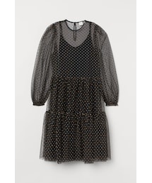 H&M | H&M - フロックプリント メッシュワンピース - ブラック(ワンピース)
