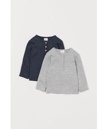 H&M | H&M - コットンヘンリーネックトップス 2枚セット - グレー(シャツ/ブラウス)