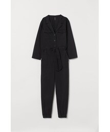 H&M | H&M - コットンツイルボイラースーツ - ブラック(つなぎ/オールインワン)