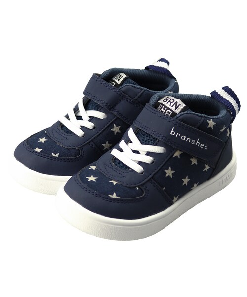 BRANSHES（ブランシェス）の「IFME Light/イフミーライト コラボ星柄ミッドカットスニーカー（スニーカー・キッズ・オフホワイト/ネイビーブルー・14cm～19cm）」の2枚目の写真