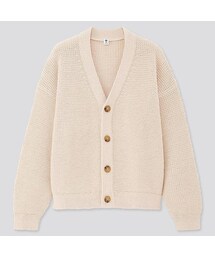UNIQLO | GIRLS ワッフルVネックカーディガン（長袖）(ニット/セーター)