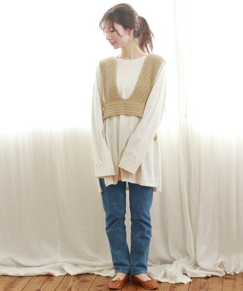 Crisp（クリスプ）の「ロングチュニックTシャツ[c1s2645]（Tシャツ/カットソー・レディース・アイボリー・FREE）」の2枚目の写真