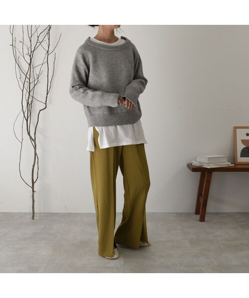 Lavish Gate（ラヴィッシュゲート）の「bottoms-02049　ウエストボタンデザイン　センタースリット パンツ　マスタード（その他パンツ・レディース・その他）」の2枚目の写真