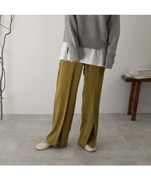 Lavish Gate | bottoms-02049　ウエストボタンデザイン　センタースリット パンツ　マスタード(その他パンツ)