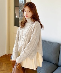 DHOLIC | タートルネックレイヤードヘムニット(ニット/セーター)