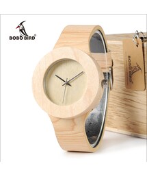 BOBO BIRD　シリンダー竹木製腕時計メンズラウンドウッドデザイン日本2035ムーブメントpuストラップクォーツ時計