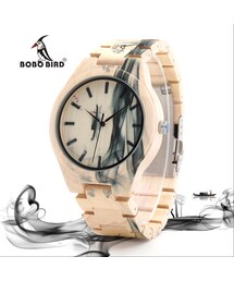 BOBO BIRD　インク風景画メープルウッド腕時計トップブランドの高級メンズクォーツ腕時計