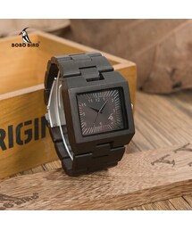 BOBO BIRD　木製男性腕時計長方形デザイン木材バンド腕時計黒檀木製長方形クォーツ腕時計
