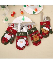 クリスマス2019 クリスマス食器カバー 手袋型 引っ掛けストラップ付 カトラリーホルダー