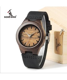 BOBO BIRD　100％黒檀ウッドレディースドレス腕時計レザーストラップカジュアルウォッチ