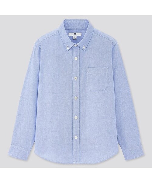 UNIQLO（ユニクロ）の「KIDS オックスフォードシャツ（長袖）（シャツ/ブラウス・キッズ・OFF WHITE 01/BLUE 63・140/120/150/100/160/130/110）」の2枚目の写真