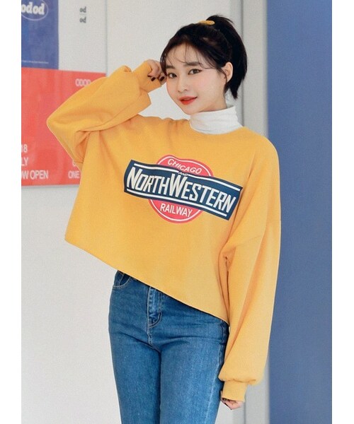 HOTPING（ホッピン）の「レタリングロゴ裏起毛クロップドスウェット（スウェット・レディース・Green/Yellow/Black/White・フリーサイズ）」の4枚目の写真