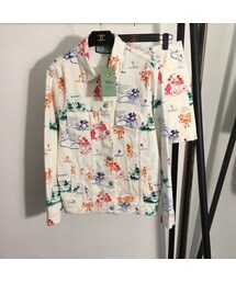 no brand | ショートジャケット レディース デニム 長袖 秋服 綿  花柄 きれいめ デニムコート スリム 通勤 フォーマル アウター Gジャン 女性用 おしゃれ (デニムジャケット)