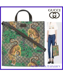 GUCCI | GUCCIグッチ450950★素敵！Bengal Tiger GG Supreme Large Tote w/Strap (トートバッグ)